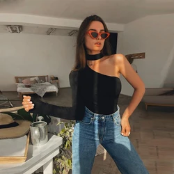 Vintage Y2k Gothic Bodysuits Clothing Solid Jumpsuit Women Long Sleeve Bodycon Sexy Black Body Tops Fashion Streetwear