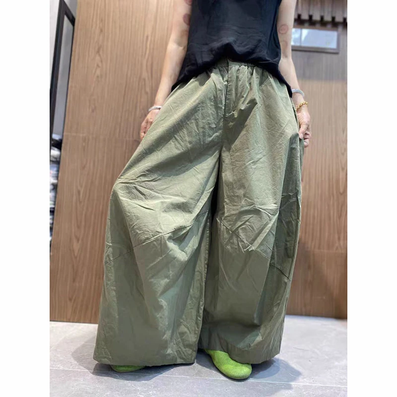 

Весна-лето, новый художественный стиль, женские брюки свободной длины с эластичной резинкой на талии, универсальные повседневные однотонные широкие брюки из 100% хлопка XT149