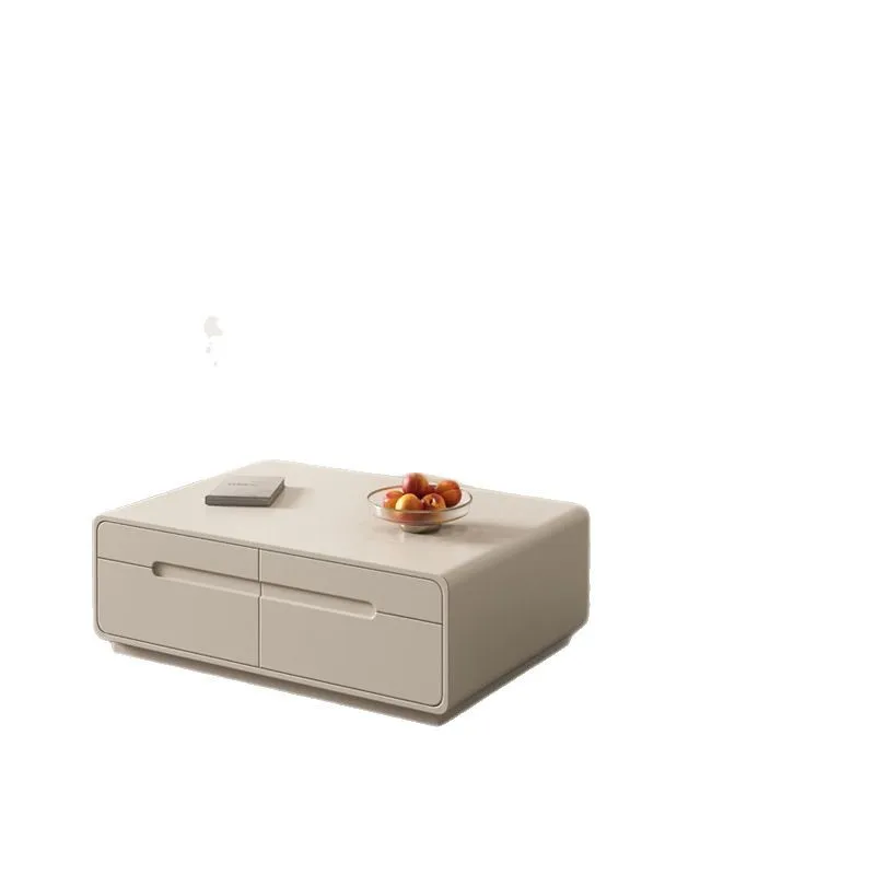 

All solid wood, living room, TV cabinet, coffee table, combination, modern, small apartment, light luxury, rock slab, cream