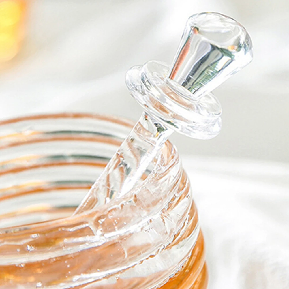 

200ml Clear Jars Acrylic ABS Honey Pot with Glass Lid and Spiral Dipper Easy to See Surplus for Kitchen Clear Honey Pot