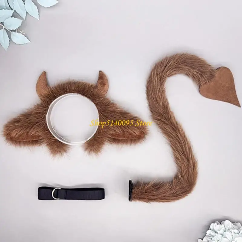 Dxae Animal Yak -kostuums zetten yak -oren en staartset Halloween cosplay kostuums Animal Fancy Dress For Kids Children