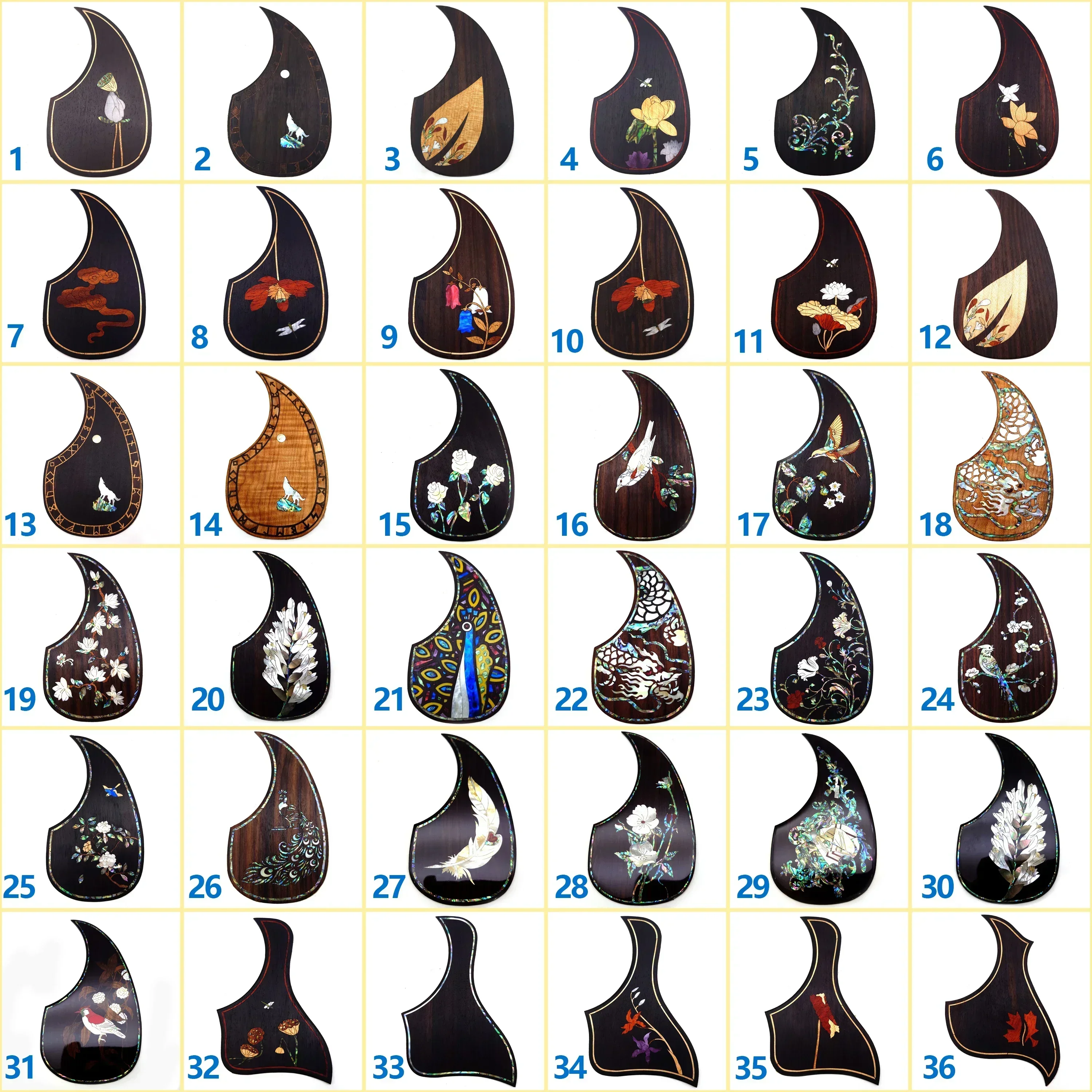 Acoustic Guitar Pickguard Solid Wood Inlaid Inlaid Abalone Flower Self-adhesive for D-45 or 40-43 Inches