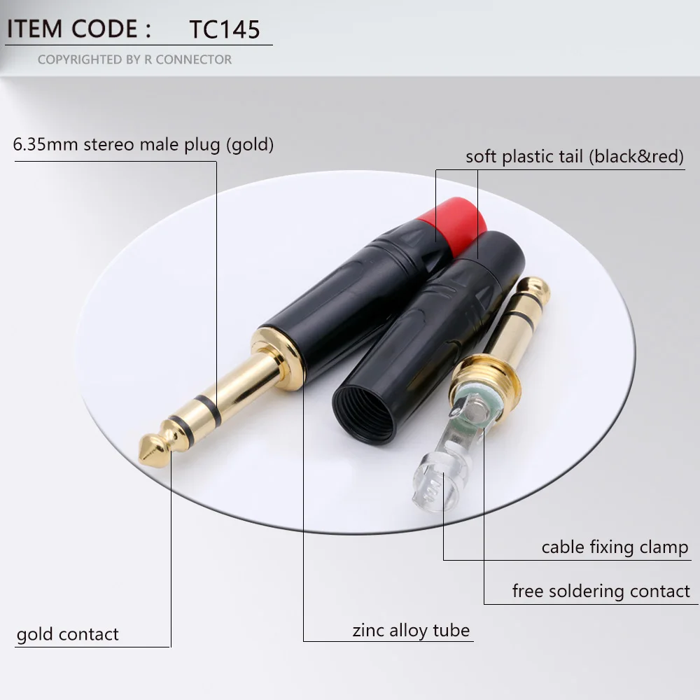 2PCS Stereo 6.35MM Jack 6.3MM Male Plug Soldering Wire Connector 1/4 Inch Stereo Microphone Plug Jack Connector