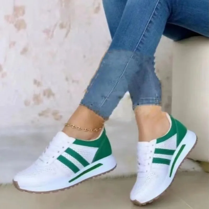 Calçado esportivo feminino vulcanizado respirável, mocassins planos com renda, moda casual, novo estilo, primavera 2022