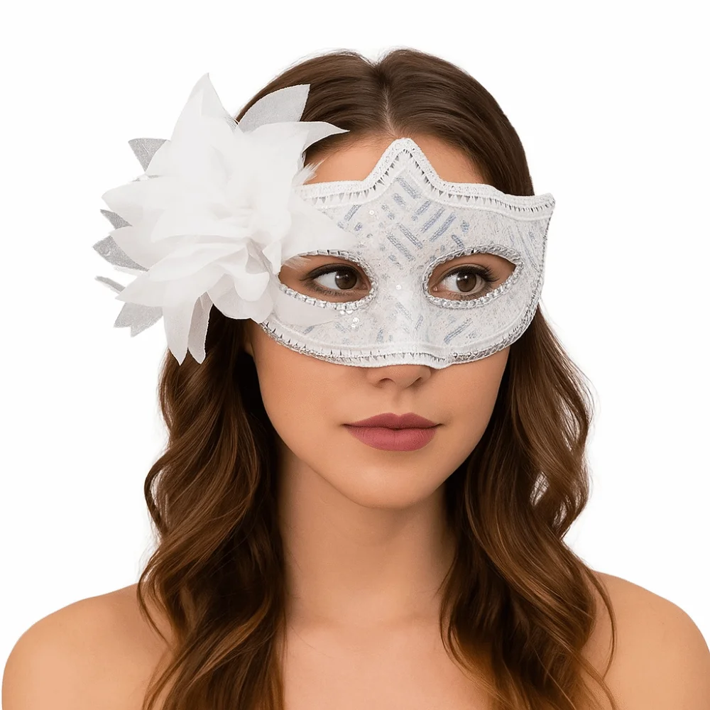 Sequin Halloween Party Mask Feather Halloween Dressing Flower Mask Cosplay Prop Plastic Masquerade Mask Ladies
