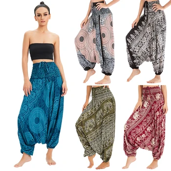 Bohemian Hosen Frauen Pantalones Mujer Hippie Hohe Taille Rayon Harem Baggy Boho Yoga Strand Tragen Pour Femme Calca Feminina Gedruckt