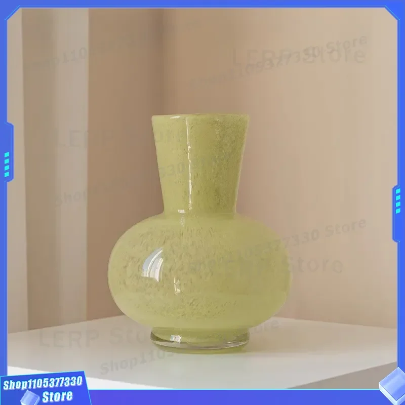Green Quicksand Glazed Vase Dopamine Color Light Luxury Home Decor Living Room Desktop Flower Arrangement Ornament High Sense