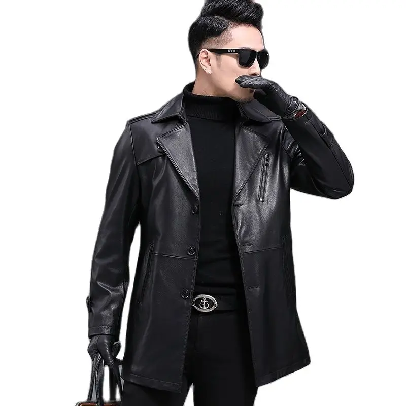 2025 new arrival natural cow leather jackets men,men's real leather trench coat,plus-size M-5XL X9016