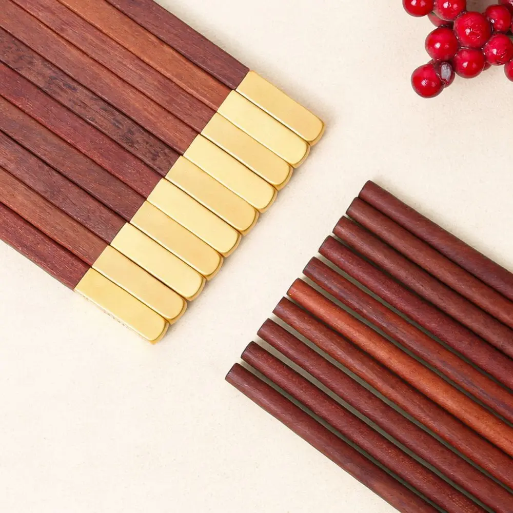 Chinese Style Wedding Chopsticks Red Sandalwood With Brass Head Decorative Gift Box Set Premium Quality Kitchenware