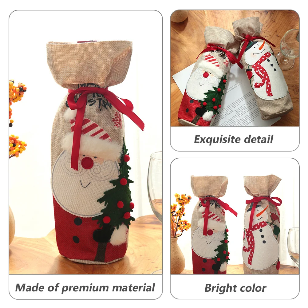 

2Pcs Christmas Wine Bottle Covers Bright Festive Fabric Large Beverage Bottles Holiday Decor Table Decoration
