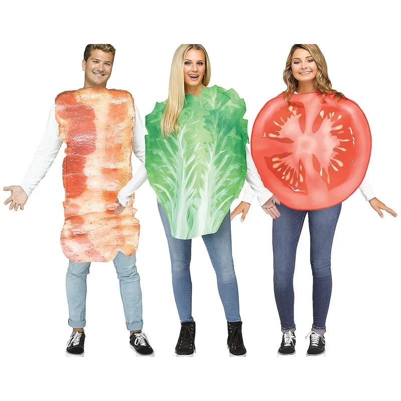 SN60 Funny Food Tunic Couple Veggies Poached Egg Bacon Costume Halloween Dress Up Outfits Carnaval Party Stage Performance D5&8$