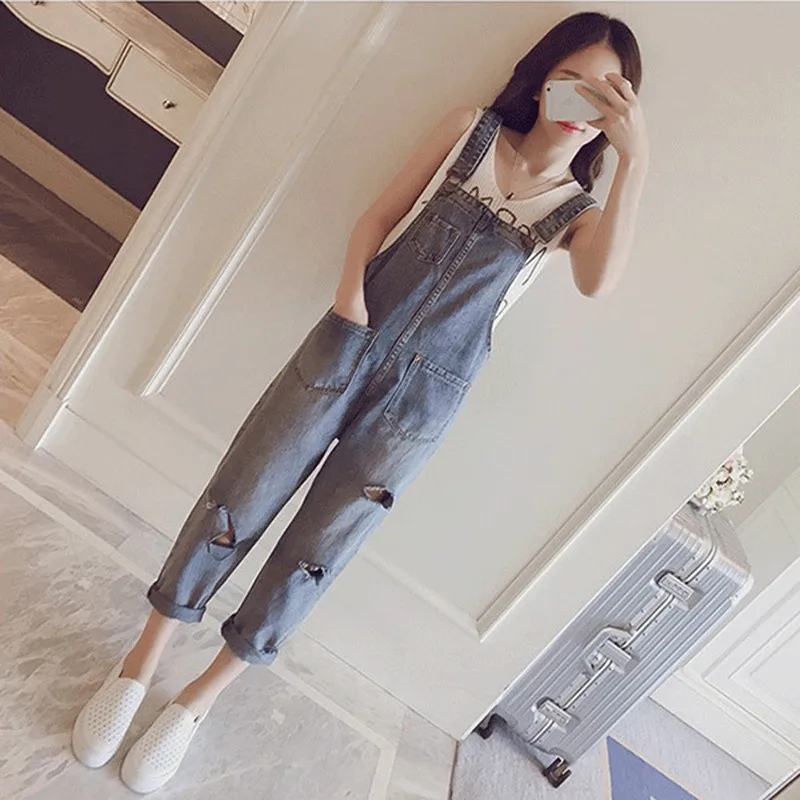 

Women's Denim Overalls Spring Autumn Thin Korean Version Loose Slimming Student Small Size Nine Points Summer Breaktough