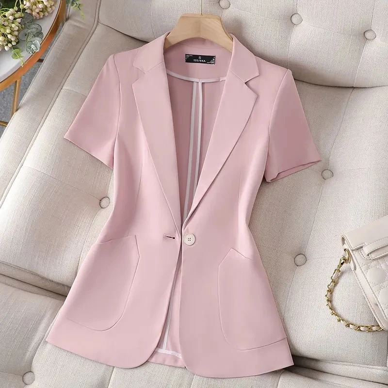 2023Summer Suit Short Sleeve One Button Korean Version Small Suit Thin Style Temperament Goddess Fan Professional Small Suit Top