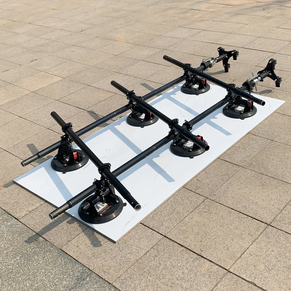 Tile Carry System with 8 inch Vacuum Suction Cups Cross Bar and Universal Wheel Ceramic Tile Handling Lifter Tools