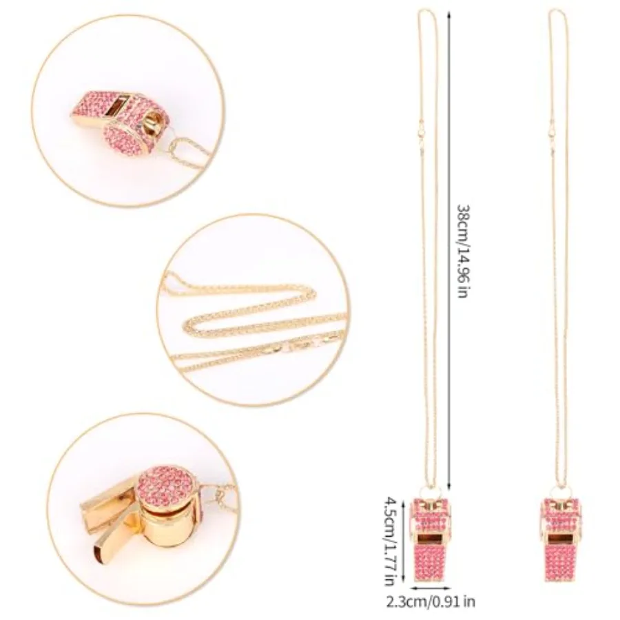 2개 블링 휘슬 메탈 크리스탈 라인스톤 휘슬 소리가 큰 선명한 소리 스포츠 휘슬 체인 랜야드 포함 선물 교사용