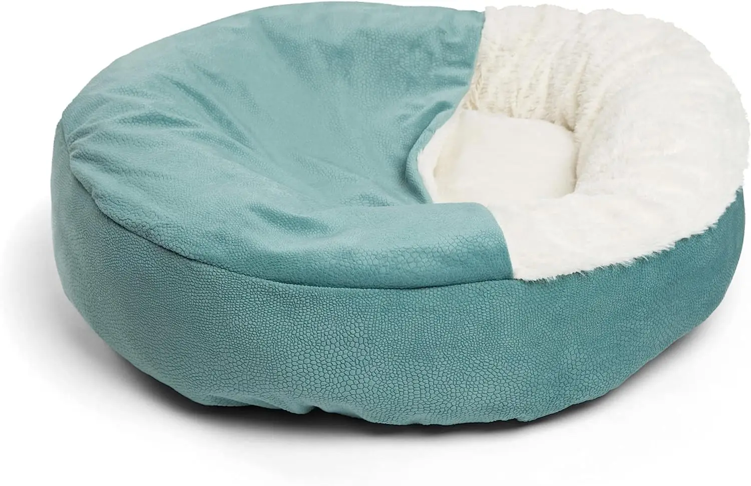 Washable Round Dog Cat Bed with Attached Blanket, Soft Plush Cozy Donut Cuddler, Hooded Pet Beds, Orthopedic Calming Cat Cave