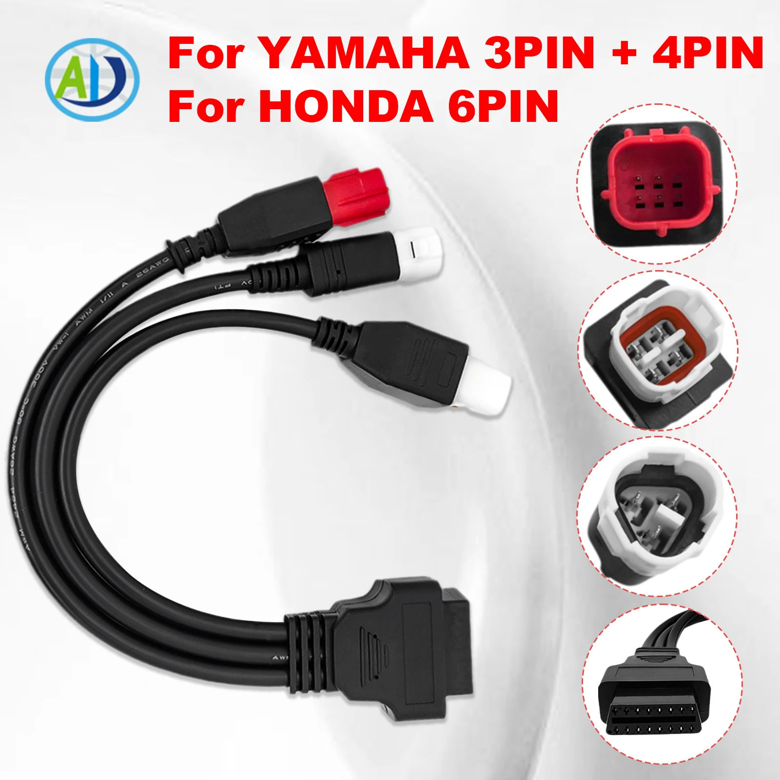 Motorcycle OBD Adapter For Yamaha 3pin 4pin For Honda 6pin 3 IN 1 Motor Diagnostic Connector Motorbike OBD2 Diagnostic Cable