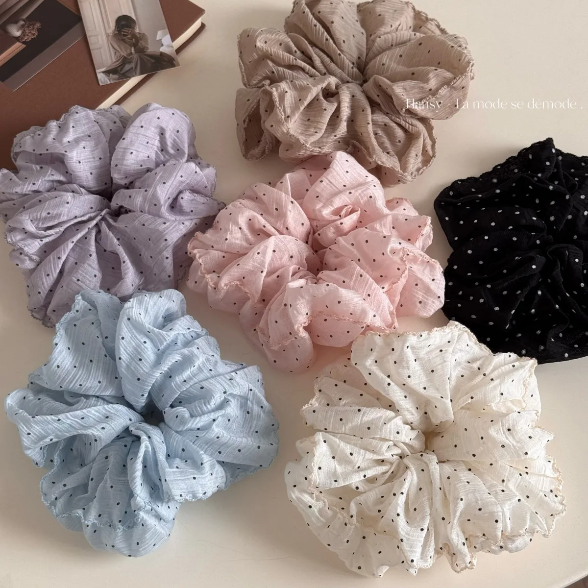 Hair Scrunchy Satin Polka Dot High Elasticity Soft Women Ponytail Holder Non Slip Durable Hair Tie for Daily Home Office Travel