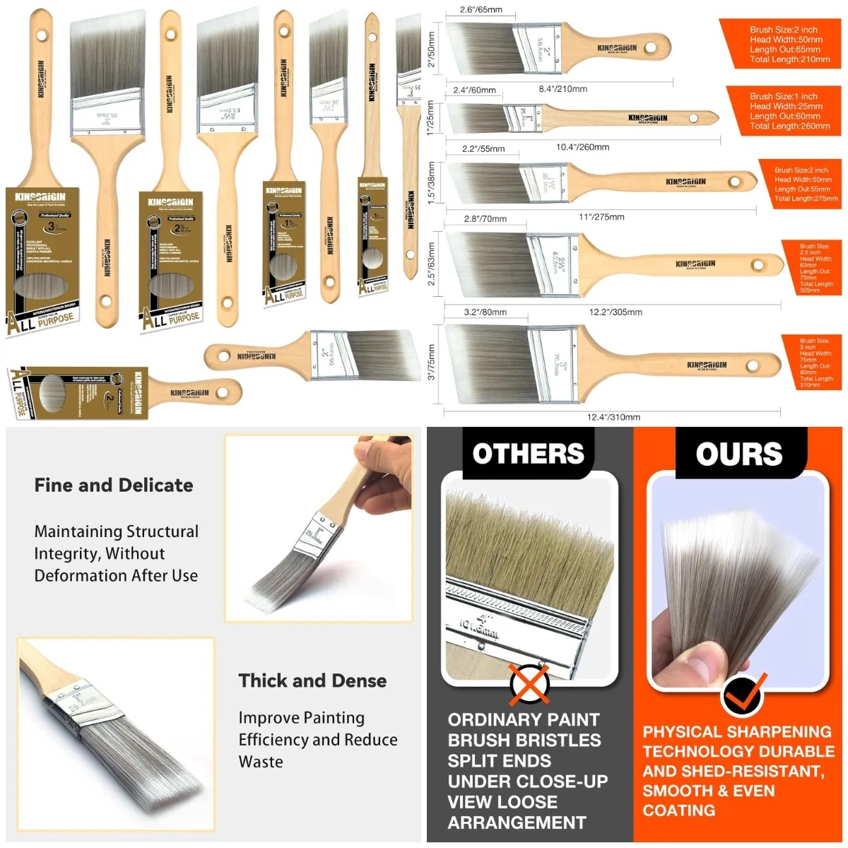

King Origin 10-Pack Angled Synthetic Paint Brushes (1'-3') for Walls, Trim, Edges & Touch-Ups