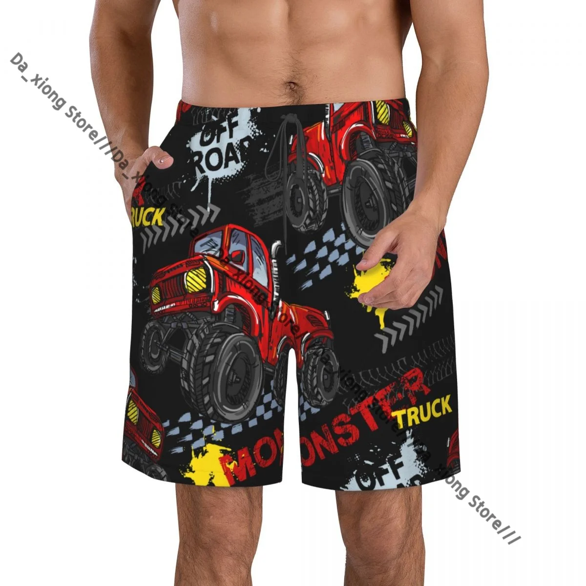 Men Beach Short Quick-drying Swimming Trunk Abstract Monster Truck Car Trace Of Tire Swimwear Swimsuit Bathing Shorts