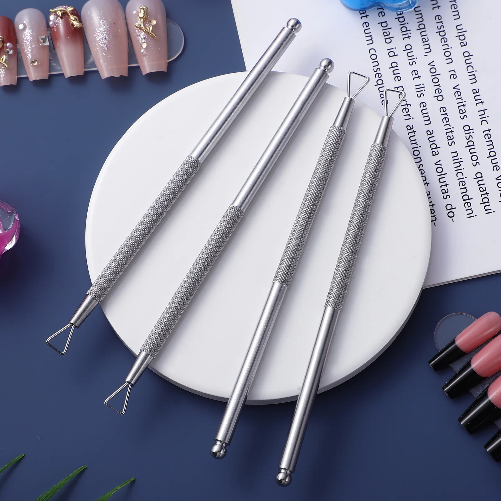4Pcs Stainless Steel Cuticle Pusher Triangle Nail Art Peeler Scraper Gel Remover Polish Removing Tool for Salon