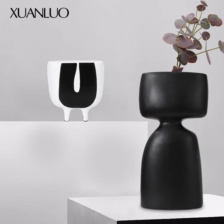 

Скандинавский минималистичный обеденный стол, черно-белая смола, ваза для сушеных цветов, орнамент, аксессуар для домашней гостиной, цветочная композиция