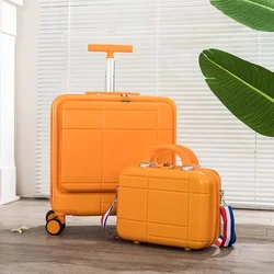 Business 18 Inch Set of Computer Trolley Case Front Opening Luggage Suitcase Girl Small Boarding Code 360° Spinner Wheel