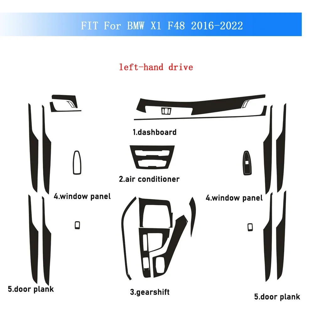 Carbon Fiber For BMW X1 F48/ X2 F39 2016-2022 Car Film Interior Sticker Center Console Gear Dashboard Air Door Handle Lift Panel