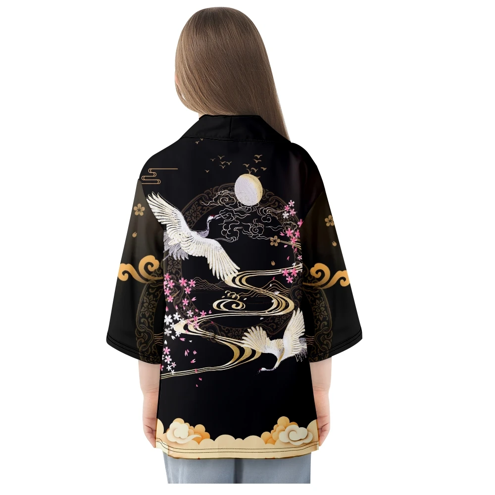 Kimono tradicional masculino e feminino, estampa de guindaste chinês, streetwear, cardigã de praia, tops de cosplay, camisas haori, estilo japonês, moda, 2023