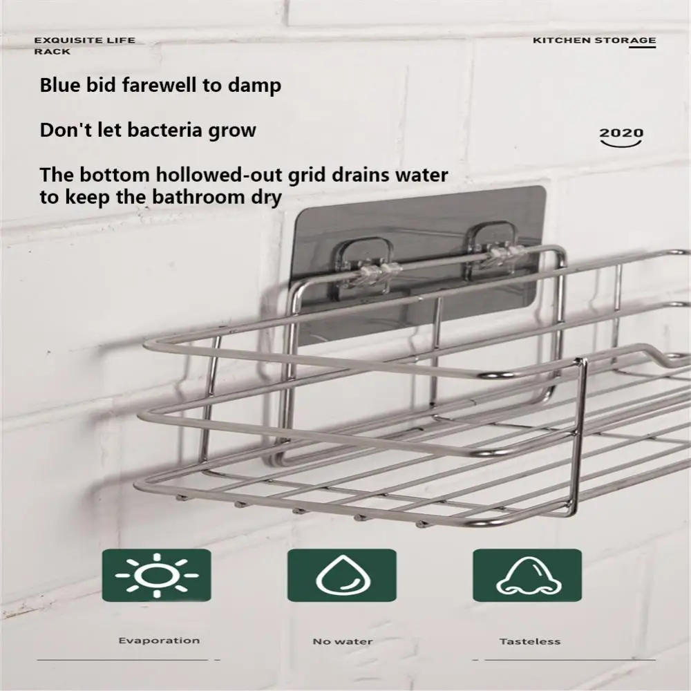 Washing Table Storage Rack Adhesive Installation Large Capacity Stainless Steel Holder Ventilated Convenient Kitchen Gadgets