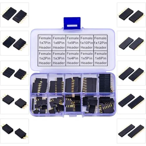 2.54mm Female Pin Header Single Row DIP Connector Kit 2/3/4/5/6/7/8/9/10/12Pin Straight Header Pin (Female-Pin-Single)