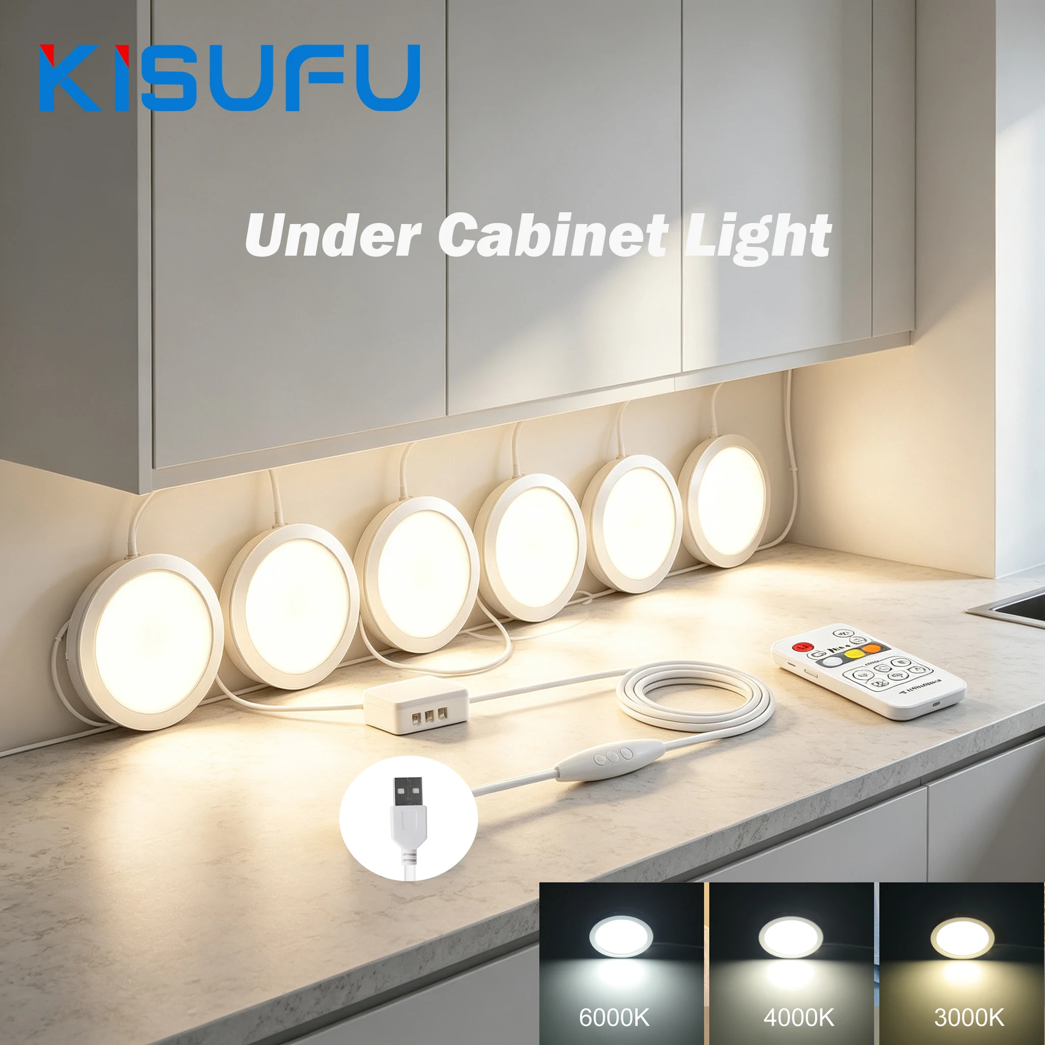 5V Under LED Cabinet Light With 13Key Remote White Warm USB 2W Adjustable Round Room Light For Bambu Lab LED Lamp Kit 1-9Pcs Set