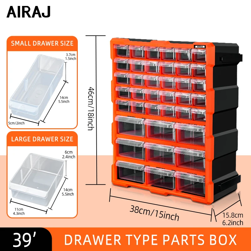 AIRAJ 18/39/60 lades multifunctionele onderdelendoos Transparante plastic opbergdoos - Spliceable 15 inch Home Storage Beste keuze