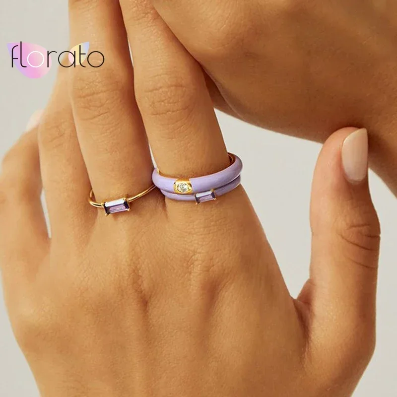 24k plated gold trendy Design colorful Enamel Rings For Women Minimalist Flower For Ladies Wedding Party Engagement Jewelry Gift