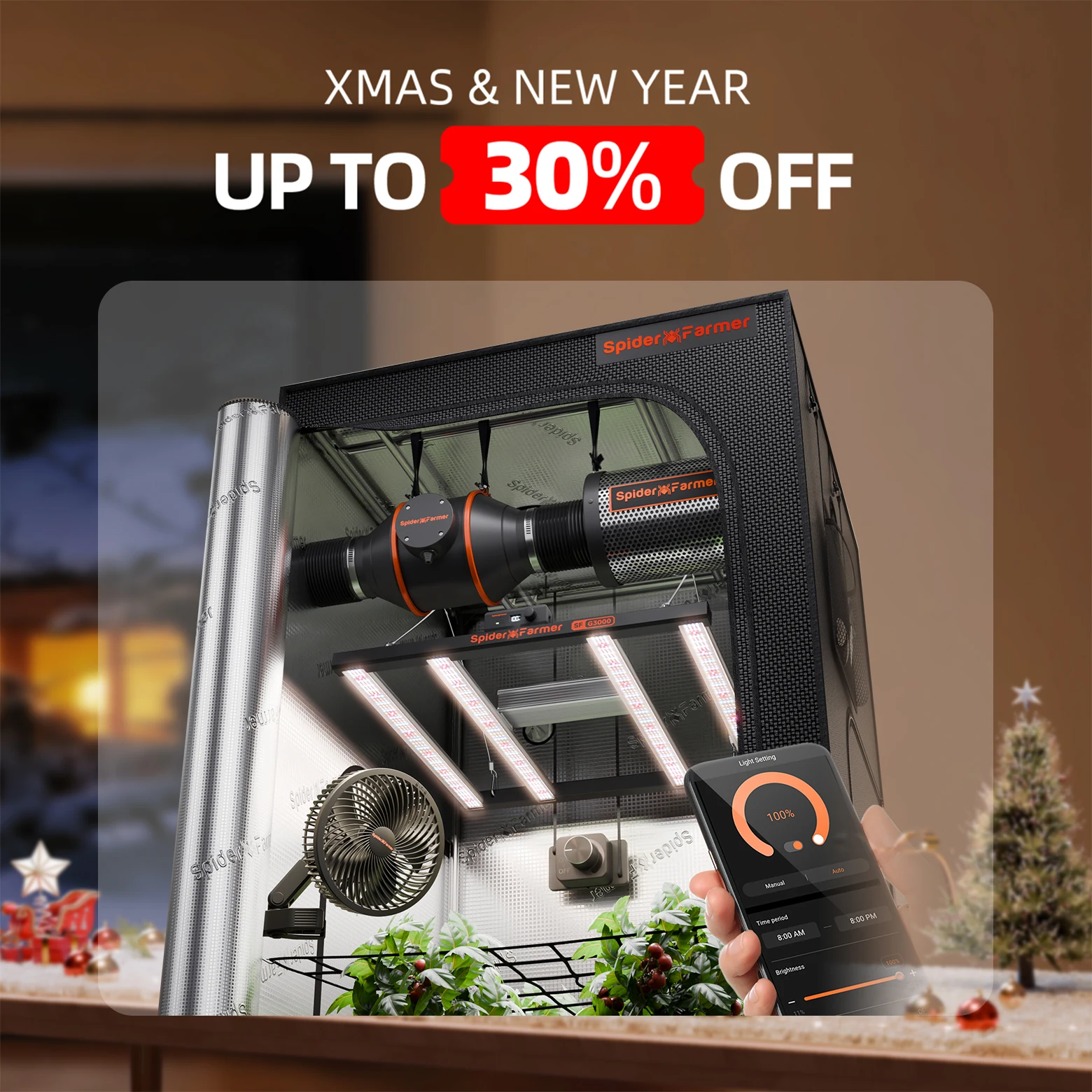 

Spider Farmer 0.9x0.9x1.8m Complete Grow Tent Kit+G3000 Full Spectrum LED Grow Light+6” Clip Fan+4” Inline Fan for Home Grow