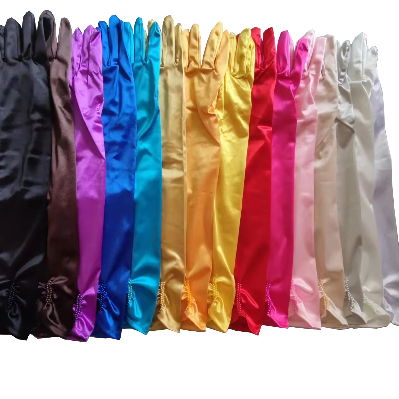 Sarung tangan pesta malam wanita, 1 pasang sarung tangan Formal multiwarna warna, sarung tangan Satin manik-manik warna polos, sarung tangan panjang, untuk kegiatan