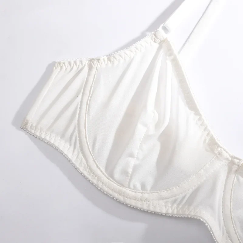 White Underwire Sexy Lingerie Set Push Up Lace Mesh Sheer Bra Underwear Bra and Panty Set Thong High Waist Lingerie