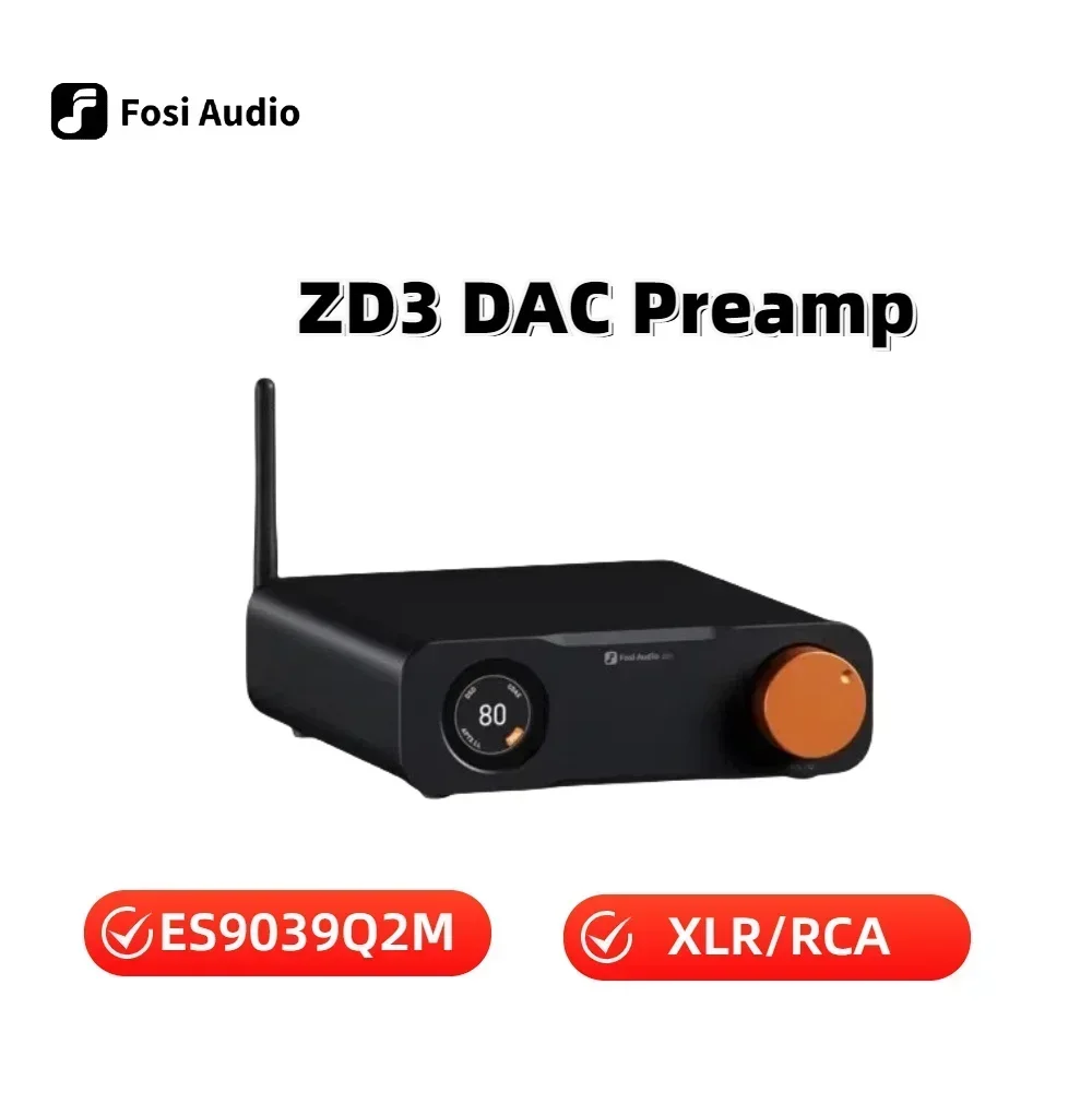 

Fosi ZD3 Bluetooth Desktop DAC Preamp ARC Input, ES9039Q2M Fully Balanced Digital for Home Stereo Amplifier with Remote
