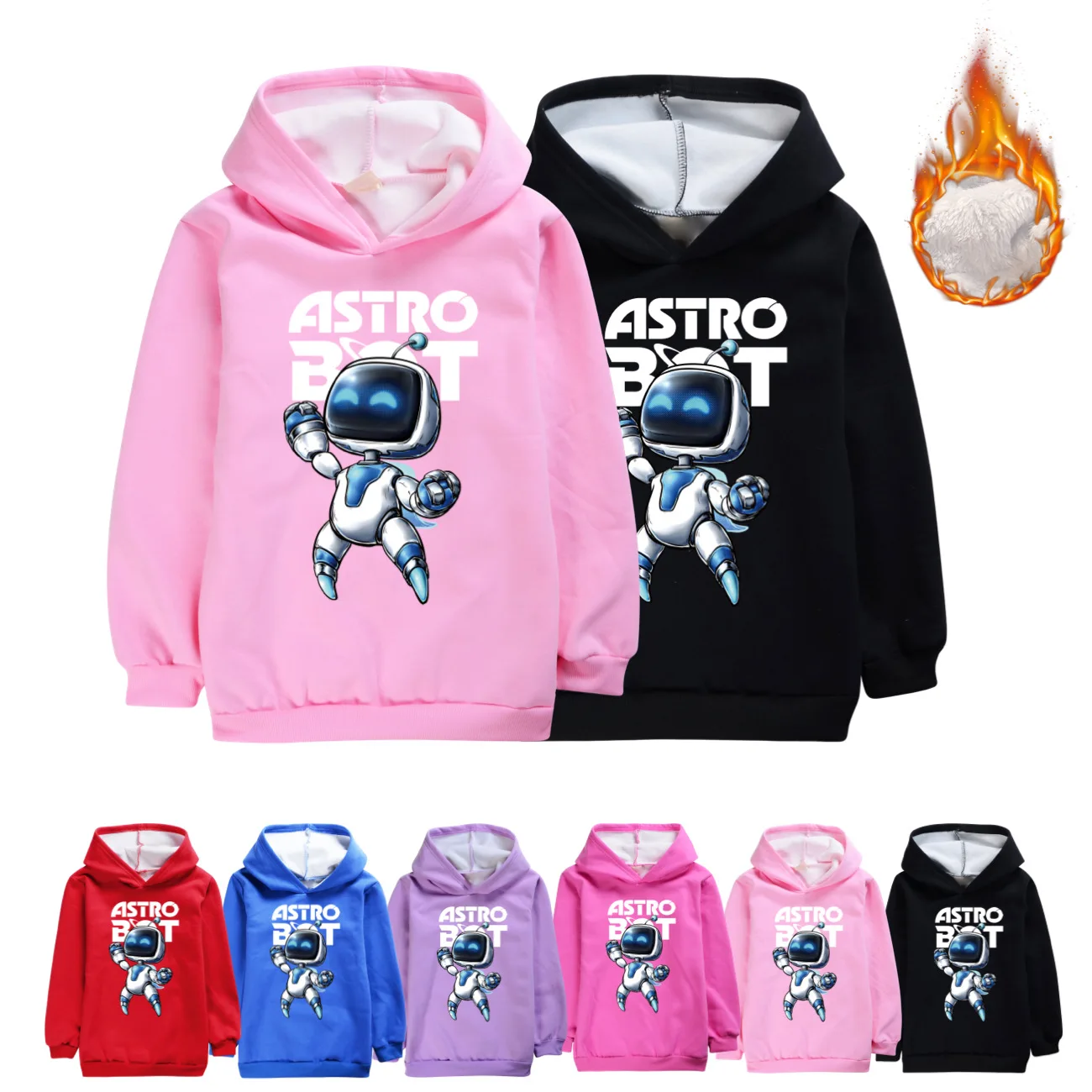 

Game Astro Bot Hoodie Astrobot Comida Sweatshirts Kids Winter Coats Boys Thicken Plush Pullover Hoodies Girls Cartoon Outerwear