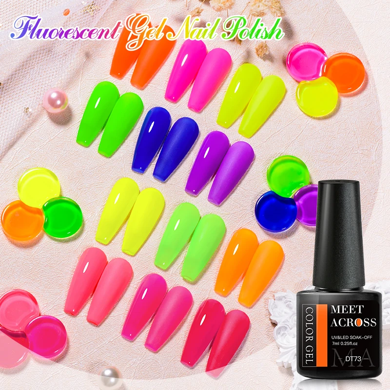 MEET ACROSS 7ml Fluorescencyjny czerwony żelowy lakier do paznokci Wiosna Lato Neon Półtrwały lakier do paznokci UV Gel Nail Art Base Matte Top