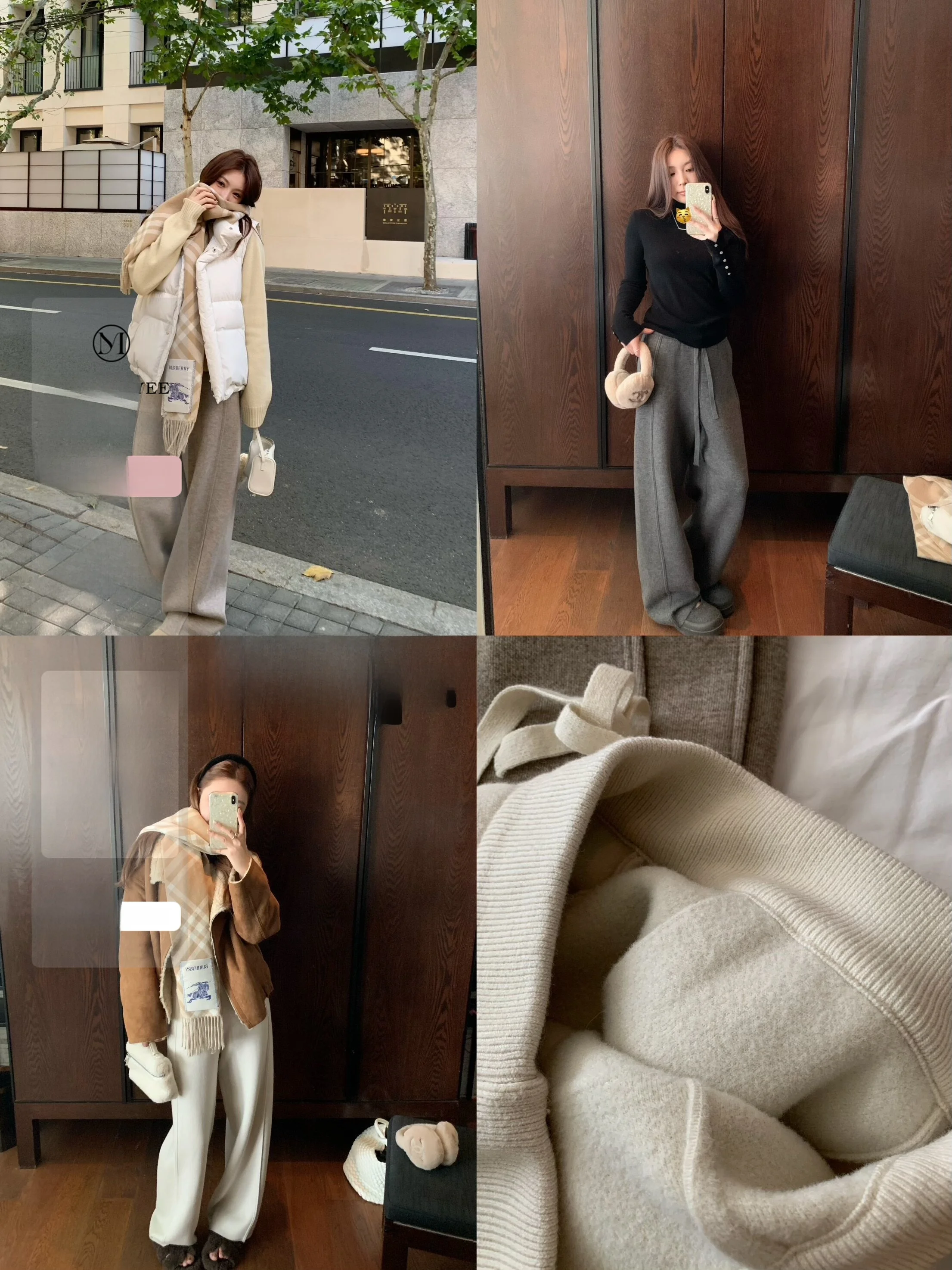 

YUYEE Winter Thiened Woolen Knitted Wide Leg Pants Floor-Length Trousers Straight Cut Women's High Waist Cotton Pants