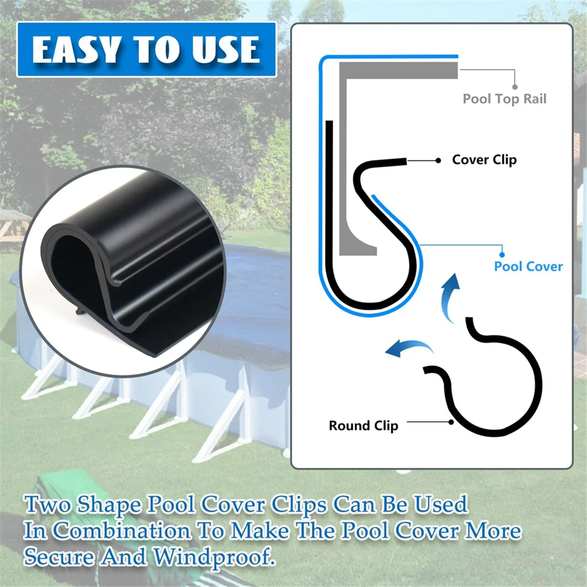 

60PCS Winter Pool Cover Clips for Above Ground Pool Covers-2 Shapes Pool Cover Clips 4.7 inch Pool Wind Guard Clips