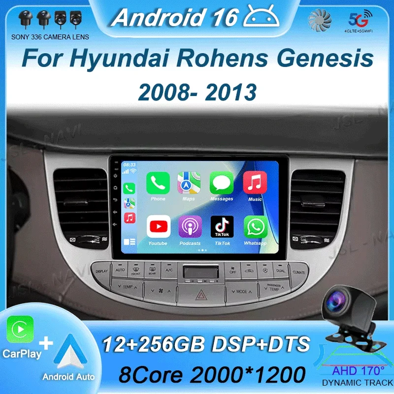 Car Radio For Hyundai Rohens Genesis 2008 - 2013 Android 16 Multimedia Video Player 4G WIFI GPS Navigation Auto Carplay QLED DSP