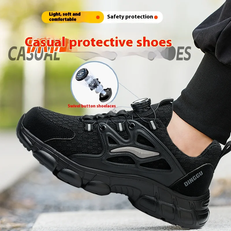 Rotating Button New Safety Shoes Men Anti-smash Anti-puncture Work Shoes Fashion Men Sport Shoes Security Protective Boots Men