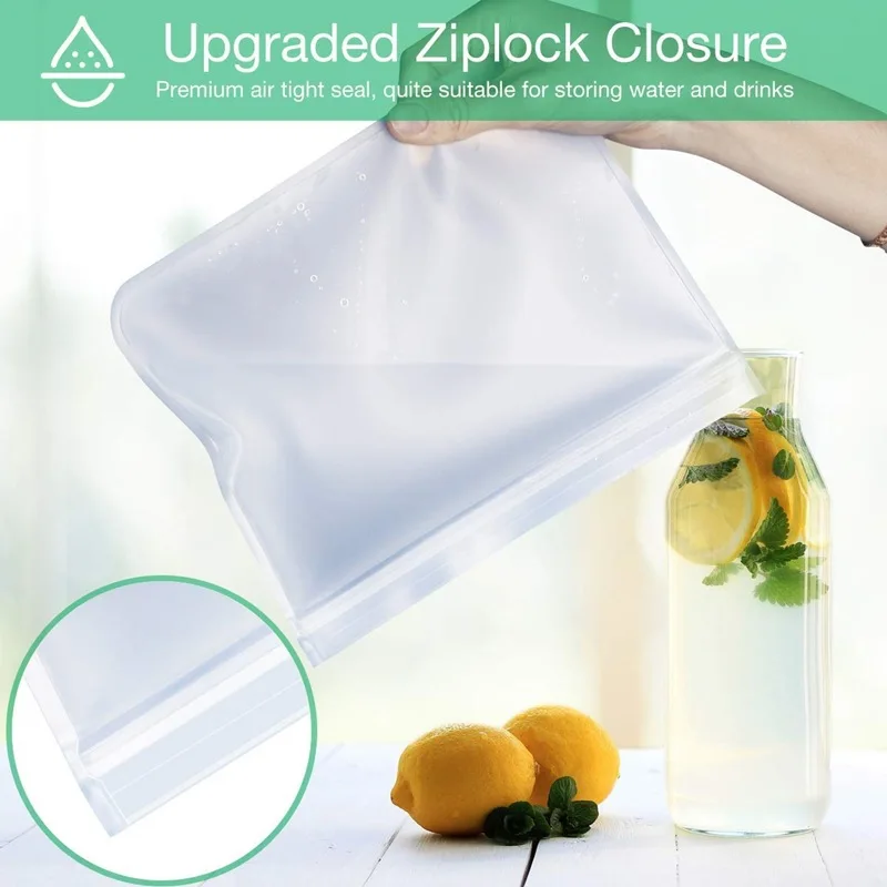 Reusable Food Bag Silicone Freezer Bag Leakproof Food Ziplock Bags Fruit Sealed Food Storage Bag Fresh Keeping Bags Zipper Bag