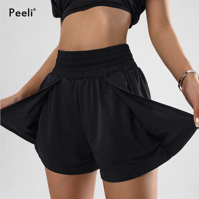 Spandex Sports Shorts with Phone Pockets Loose Yoga Shorts Women Clothing High Waist Gym Shorts Athletic Workout Leggings Woman