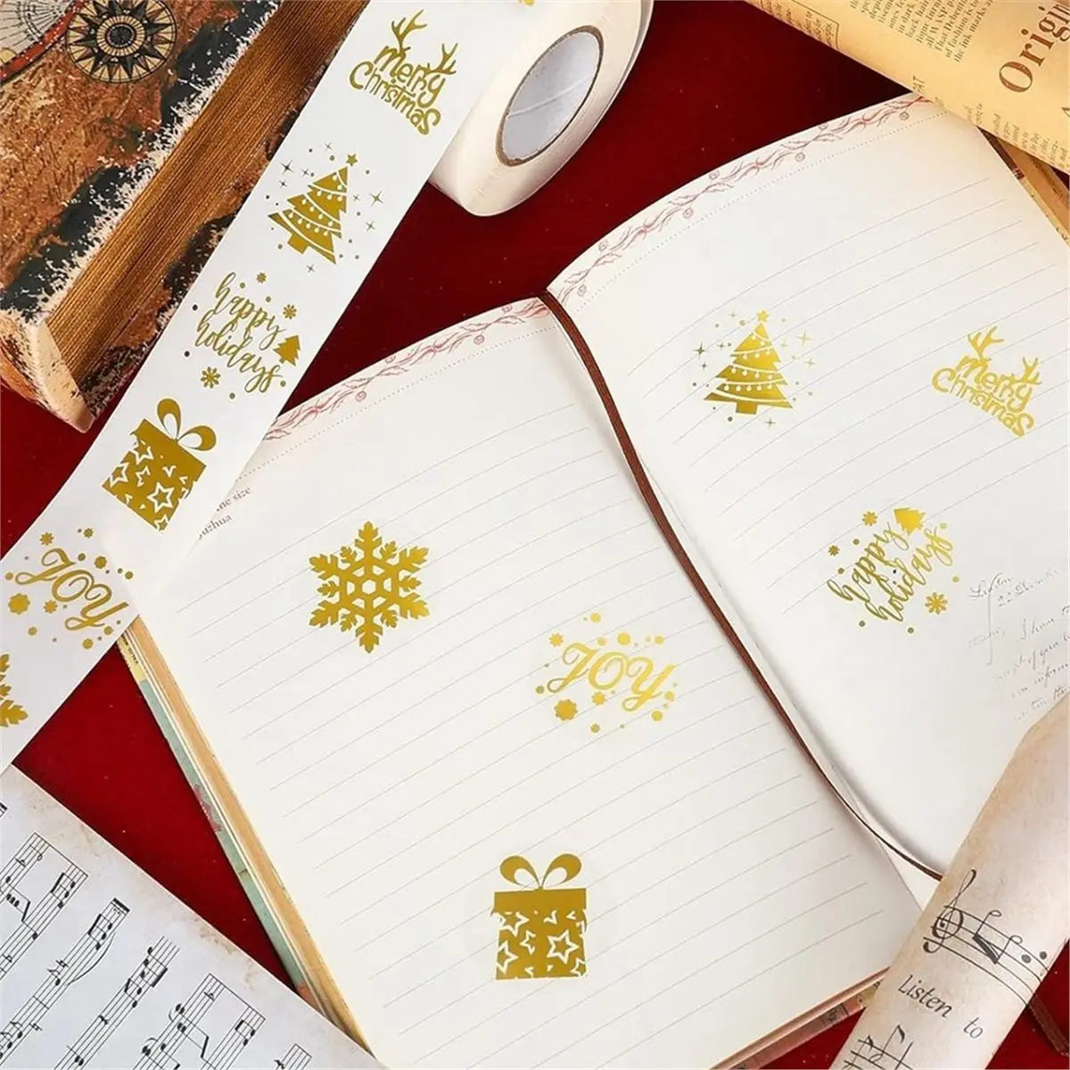 10pcs Christmas Stickers Roll 1in Waterproof Self-Adhesive Decals Gold Snowflake Xmas Holiday Winter Gift Tags Stickers