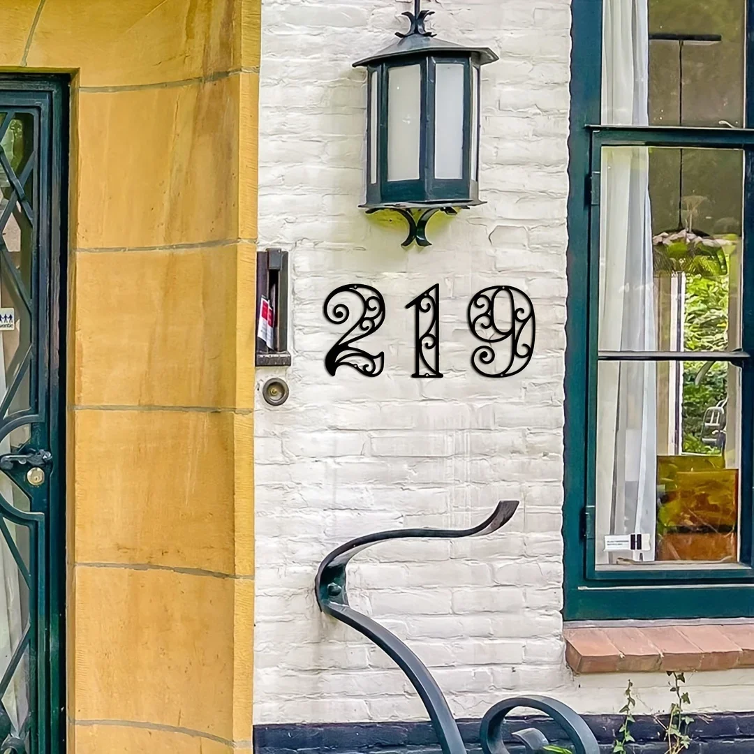 Modern Metal House Number Sign - Weatherproof Wall-Mounted Plaque for Enhanced Curb Appeal, Indoor & Outdoor Use