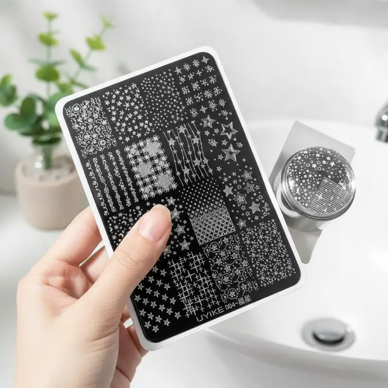 1PCS Cartoon Moon Stars Nail Stamping Plate Rectangle Nail Art Stencils Tools