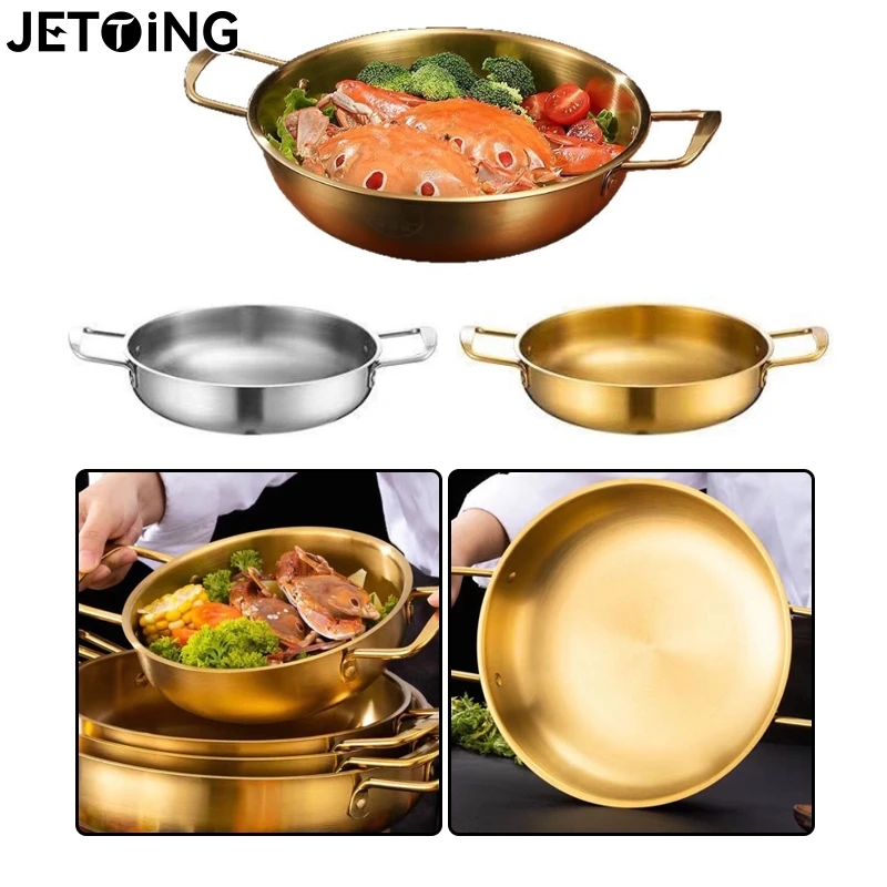 Utensilios de cocina de acero inoxidable, cacerola, ollas secas con mango, cocina para acampar al aire libre, cacerola de Paella, olla de arroz para mariscos, platos para aperitivos de Picnic